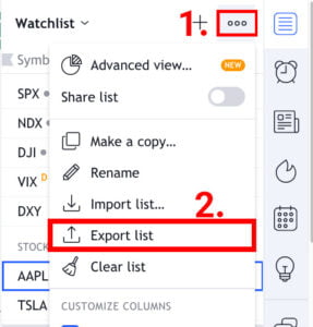 Export list اکانت تریدینگ ویو