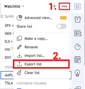 آموزش انتقال اطلاعات اکانت تریدینگ ویو 3 Export list اکانت تریدینگ ویو
